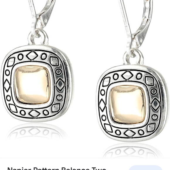 Napier Drop EarringsTwoTone Patterned Design Square Shape Leverback Closure New - Picture 7 of 11